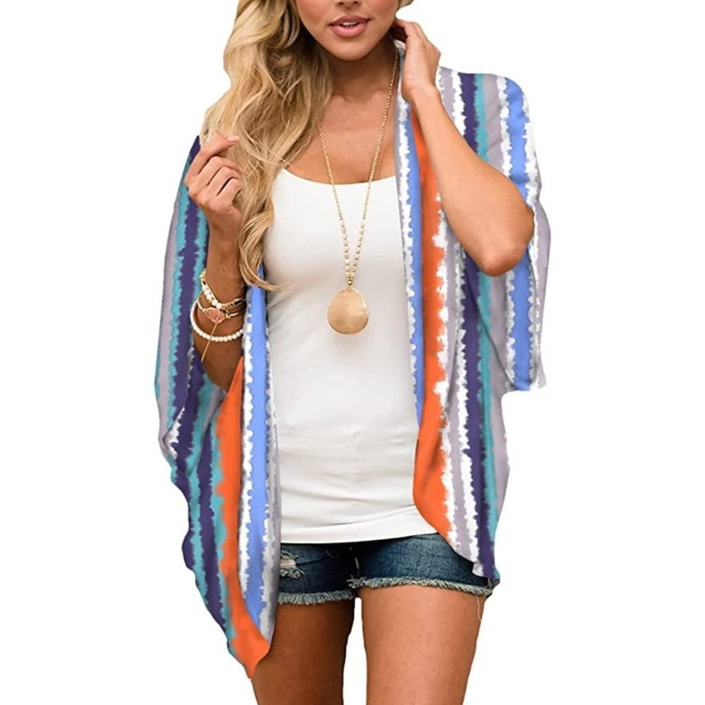 Women's Striped Chiffon Kimono Cardigan